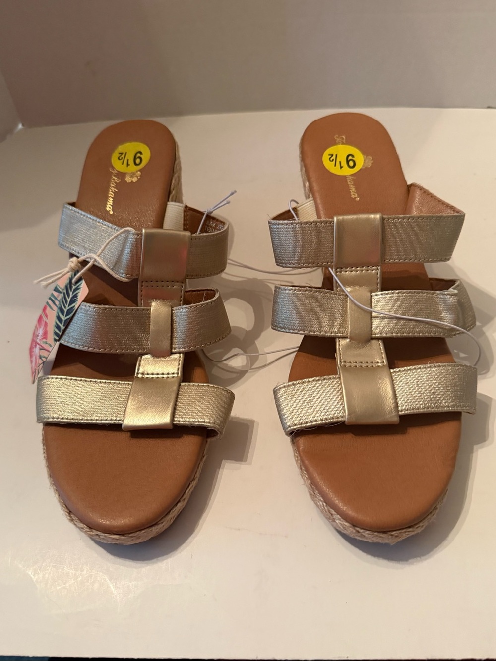 Tommy Bahama Stephanie Metallic Gold Strappy Wedge Sandals Women’s 9.5 New